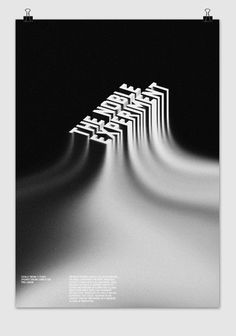 a black and white poster with an abstract pattern on the bottom, in front of a dark background