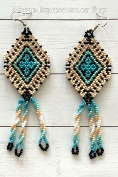 Thank you for your support! Check out Mayan Expressions on Etsy for more colors and designs. Traditional Turquoise Beaded Earrings For Festivals, Traditional Turquoise Beaded Earrings, Traditional Beaded Earrings With Round Beads, Handmade Traditional Turquoise Beaded Earrings, Traditional Round Bead Earrings For Festivals, Traditional Chandelier Earrings With Round Beads For Festivals, Traditional Teardrop Beaded Jewelry, Handmade Southwestern Drop Earrings, Traditional Turquoise Beaded Earrings For Gifts