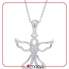 in stock Macy's Silver Necklaces With Diamond Accents, Macy's Silver Necklace With Diamond Accents, Macy's Diamond White Necklace Gift, Macy's Diamond White Necklace, Angel Pendant Necklace, Macys Jewelry, Angel Jewelry, Surprise Her, Angel Pendant