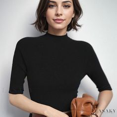 Lasaky - Wool Knit Short-sleeve Turtleneck Solid Color Pullover Sweater Top Short Sleeve Turtleneck, Female Portrait Photography, Turtleneck Pullover, Soft Gamine, Half Sleeve Tops, Knit Short, Short Sleeve Pullover, Wool Knit, Pullover Shirt