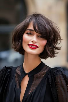 French Bob Taylor Lashae, No Heat Bob Hairstyles, French Bob With Side Part, Short Bob Side Bangs, Volumous Bob, Round Face French Bob, Mod Cut Women, Parisian Short Hair, French Bob Haircut Short