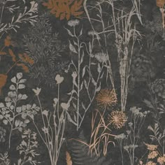 an image of flowers and plants in the dark forest wallpaper mural design by graham & son