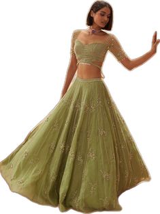 Parul Gandhi-Jade Green Embellished Lehenga Set-INDIASPOPUP.COM Bollywood Style Embellished Green Anarkali Set, Green Embellished Semi-stitched Anarkali Set, Embellished Green Georgette Anarkali Set, Festive Green Embellished Sharara, Festive Embellished Green Sharara, Green Embellished Anarkali Choli, Anarkali Embellished Green Choli, Green Embellished Designer Traditional Wear, Designer Green Palazzo Set With Intricate Embroidery