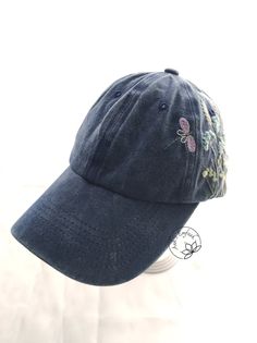 Hand Embroidery Wild Flower and Bee Hat Baseball Cap Blue - Etsy Vietnam Denim Curved Bill Hats For Spring, Denim Blue Baseball Cap For Spring, Denim Snapback Baseball Cap For Spring, Adjustable Denim Cap, One Size Fits Most Denim Blue Cotton Hat, Cotton Denim Blue Hat, One Size Fits Most, Denim Blue Cotton Hat One Size Fits Most, Denim Blue Cotton Hat, One Size Fits Most, Denim Blue Cotton Cap