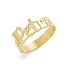 Stay on trend with our Men's Gothic Gold Name Ring. This custom 1/4" wide gold plated sterling silver ring can be worn with your name, nickname, the name of a loved one or a meaningful word. This personalized Gothic Name Ring makes the perfect gift for the man in your life. Gold Name Ring, Coordinates Jewelry, Dogeared Jewelry, Birthstone Charm Necklace, Heart Wedding Rings, Mens Chain Bracelet, Fake Diamond, Floating Necklace, Name Ring