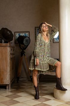 Annie Swing Dress - Olive - Daydreamer by Tulle and Batiste Bohemian Diesel, Dark Sea Green, Hello Sunday, Hippie Girl, Vintage Romance, Festival Style, Made Clothing, Bohemian Fashion, Hippie Chic