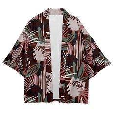 Our Tropical Kimono Shirt, a perfect blend of exotic flair and comfortable style. Embrace the vibrant energy of the tropics with this beautifully designed shirt that is sure to make a statement wherever you go. Crafted with care, our Tropical Kimono Shirt features lightweight and breathable fabric, making it ideal for warm weather and beach destinations. Its loose and flowing silhouette offers both comfort and versatility, allowing you to effortlessly transition from lounging poolside to explori Relaxed Fit Long Sleeve Camp Shirt For Beach, Casual Patterned Tops For Vacation, White Long Sleeve Hawaiian Shirt For Vacation, Long Sleeve White Hawaiian Shirt For Vacation, Casual Patterned Beach Top, Casual Black Tops With Kimono Sleeves, Casual Multicolor Shirt With Tropical Print, Patterned Relaxed Fit Shirt For Vacation, Beachwear Tops With Tropical Print And Camp Collar