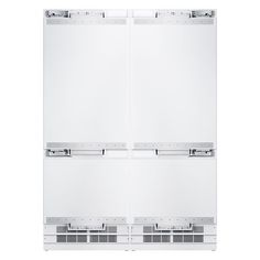 two large white refrigerators side by side on a white background with no one in it