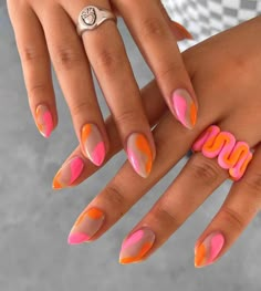 August Nails, Space Nails, Nails 2022, Neon Nails, Orange Nails, Dream Nails, Minimalist Nails, Short Acrylic Nails