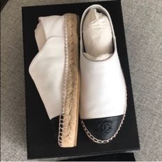 100% Authentic And Never Worn. Purchased These From Europe And Never Got A Chance To Wear. These Are From S17 And Come With Original Packaging, Including The Dust Bag And Box. These Are Limited Edition With Double Soles. White Grained Leather With Black Cap Toe Cc Logo. Price Is Firm White Espadrilles With Contrast Sole For Summer, White Low-top Espadrilles With Rubber Sole, White Espadrilles With Contrast Sole For Spring, Chic Espadrilles With Textured Sole And Flat Heel, Chic Leather Sole Slip-on Espadrilles, White Slip-on Espadrilles With Rubber Sole, Casual White Leather Espadrilles, White Leather Casual Espadrilles, Trendy Leather Slip-on Espadrilles