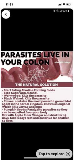 Glucose Goddess, Clean Colon, I Am Healthy, Parasite Cleanse, Sick Remedies, Holistic Health Remedies, Health Heal, Natural Healing Remedies, Easy Salad