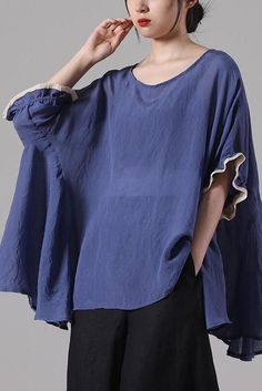 Item Code: 6596171464766 Material: 51%-70%Cotton Collar: O Neck  Pattern: Solid Color  Highlight: Lace  Season: Spring .Autumn .Summer Oversized Blue Tops For Spring, Oversized Blue Top For Spring, Navy Crew Neck T-shirt For Spring, Blue Relaxed Fit T-shirt For Spring, Navy Cotton T-shirt For Spring, Blue Crew Neck Top For Spring, Oversized Blue Solid Color Top, Casual Oversized Navy T-shirt, Oversized Solid Blue Top