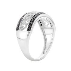 a white gold ring with black and white diamonds