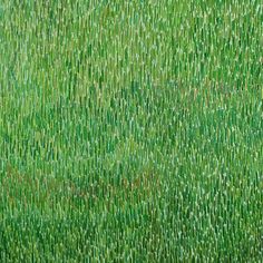 an aerial view of green grass with small white dots