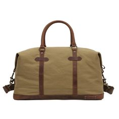 Vintage Cotton Canvas Duffle Bag Canvas Shoulder Bag With Leather Handles For Overnight Trips, Canvas Satchel With Luggage Sleeve For Overnight Trips, Khaki Canvas Bag For Travel, Travel Khaki Satchel With Top Carry Handle, Casual Tote Shoulder Bag For Overnight Trips, Canvas Satchel For Overnight Trips, Canvas Duffle Bag For Overnight Trips, Khaki Travel Bag With Top Carry Handle, Large Capacity Khaki Canvas Bag For Travel