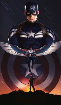 captain america the first avengers movie poster with two men standing in front of an eagle