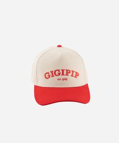 Gigi Pip trucker hats for women - Gigi Pip Canvas Trucker Hat - 100% Cotton Canvas w/ cotton sweatband + reinforced from panel with 100% polyester mesh trucker hats with gigi pip embroidered on the front panel with an adjustable velcro bag [cream-red] Retro Baseball Cap With Curved Visor, Retro Dad Hat With Curved Bill For Baseball Season, Retro Snapback Hat With Curved Bill For Streetwear, Retro Dad Hat For Baseball Season, Retro Curved Bill Dad Hat For Baseball Season, Retro Curved Bill Baseball Cap For Streetwear, Retro Curved Bill Snapback Hat For Streetwear, Retro Trucker Hat With Curved Visor, Vintage Snapback Baseball Cap With Letter Patch