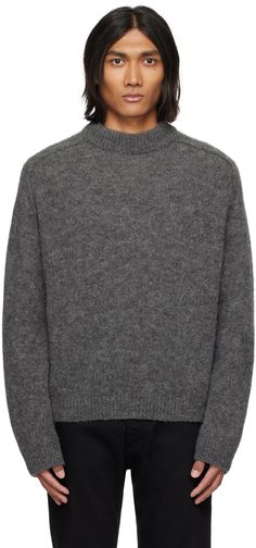 Brushed knit alpaca- and nylon-blend wool sweater. · Rib knit crewneck, hem, and cuffs · Raglan sleeves Supplier color: Anthracite Sweaters For Men, Sweater For Men, Knit Alpaca, Knit Crewneck, Sweater Design, Accessories For Men, Wool Sweater, Wool Sweaters, Luxury Streetwear