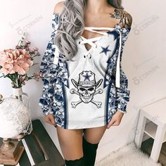 Shipping from the US. Easy 30 day return policy, 100% cotton, Double-needle neck, sleeves and hem; Roomy Unisex Fit. Jack Skellington Shirt, Criss Cross Sweater, Skull Sweater, Skull Clothing, Skull Fashion, Jack Skellington, Dallas Cowboys, High Boots, Unisex Fashion