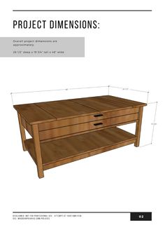 the plans for a coffee table with drawers