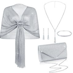 PRICES MAY VARY. Women Accessories Set: the package contains 1 piece of silver shawl wrap, 1 piece of silver clutch purse wedding, 1 piece of rhinestone choker necklace, 1 piece of bracelet and 1 pair of dangle earrings, a nice combination set to satisfy your daily decoration needs Size Details: the shawl wraps for women are about 18.9 x 63 inches/ 48 x 160 cm, and the tassels are about 7.1 inches/ 18 cm long, the rhinestone necklace is about 10.2inches+9.8inches/ 26cm+25cm, the pendant part of Clutch Purse Wedding, Silver Shawl, Silver Clutch Purse, Vine Jewelry, Purse Wedding, Attractive Style, Rhinestone Jewelry Set, Silver Clutch, Rhinestone Choker Necklace