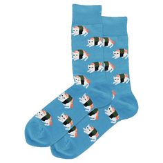 Sushi Cat Socks by Hot Sox are the perfect gift for that socks lover in your life. These sushi themed mens crew socks come in multiple color Options and fit Men's Shoe Size 6-12.5. Made of 49% Cotton 27% Polyester 22% Nylon 2% Spandex for comfort and durability. A pair of these cool Sushi novelty Socks will certainly give any wardrobe an instant upgrade. Machine Wash Cold, Inside Out. Only Non-Chlorine Bleach when needed. Tumble dry low. Do not iron. Fall Socks, Sushi Cat, Summer Sock, Sock Lovers, Funky Socks, Cat Socks, Mens Crew Socks, Winter Socks, Crazy Socks