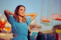 Happy Woman Enjoying Summertime Vacation Funfair royalty free stock photography Lack Of Focus, Happy Woman, Stock Photography Free, Happy Women, Migraine, Pretty Woman, Stock Photography