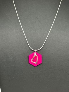 Margot necklace made by AIRJewelryStudio Iridescent / pink necklace / Epoxy / heart necklace / Barbie necklace Pink Heart Charm Necklace With Adjustable Chain, Pink Heart Necklace With Adjustable Chain, Pink Heart Pendant Necklace With Adjustable Chain, Pink Heart Charm Necklace For Mother's Day, Pink Heart Pendant Charm Necklace For Mother's Day, Heart-shaped Jewelry With Lobster Clasp For Parties, Pink Double Heart Sterling Silver Necklace, Pink Heart Charm Round Pendant Jewelry, Pink Heart Pendant Metal Jewelry