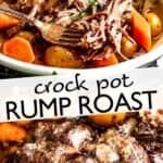 there is a bowl of crock pot rump roast