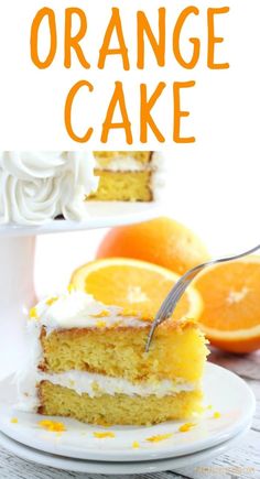 a slice of orange cake on a white plate