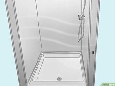 a shower stall with the door open