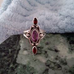 HELLO BUYERS  WELCOME MY SHOP ! ✦ Visit our Etsy shop : https://www.etsy.com/in-en/shop/poojasilvershine?ref=seller-platform-mcnav and check out all our styles in Jewelry :) Amethyst and Garnet ring, Boho amethyst ring, Sterling Silver Ring, Bridesmaid Rings, natural gemstone ring, designer ring, Gift for mother 》D E T A I L S《 GEMSTONE DETAILS : ✦ Gemstone: Natural amethyst and garnet  ✦ Gemstone Type: Natural ✦ Gemstone Shape: marquise (leaf) ✦ Gemstone Color: purple and red ✦ Gemstone Type: C Bohemian Amethyst Ring Gift, Oval Ruby Ring Gift, Ruby Rings With Stones As Gift, Ruby Rings With Stones For Gift, Bohemian Amethyst Gemstone Ring For Anniversary, Marquise Amethyst Ring Gift, Marquise Amethyst Ring As Gift, Bohemian Oval Amethyst Ring For Anniversary, Bohemian Ruby Gemstone Ring For Wedding