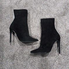 Never Worn Black Suede Steve Madden Crystal Bootie Winter Ankle-high Heeled Boots With 4-inch Heel, Suede Ankle Boots With 4-inch Heel, Trendy Winter Boots With 4-inch Heel, Trendy Ankle-high Boots For Night Out, Elegant High-top Winter Boots, Chic Ankle Booties With 4-inch Heel, High-top Boots With 4-inch Heel, Black Mid-calf High-top Boots Medium Width, Black High Heeled Boots With Reinforced Heel