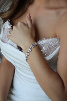 Bracelet for brides | EDEN LUXE Bridal Diamond Bracelet Aesthetic, Bohemian Veils, Floral Veil, Wedding Day Details, Classic Bride, Silver Head Piece, Gold Headpiece, Silver Tiara, Royal Tiaras