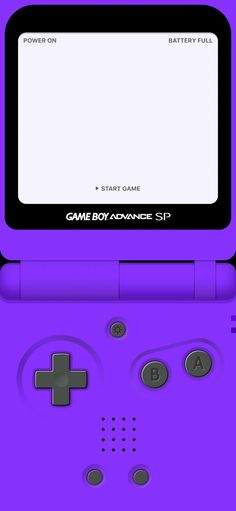 a purple nintendo game boy advance is shown with the screen showing an empty space for text