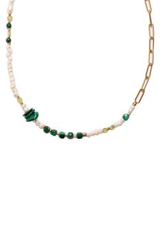 Materials: Freshwater Pearls Malachite Peridot 24 karat gold overlay chain Measurements: -15 1/2" length -1 1/2" extender chain Handmade with love in Orange County Green Beaded Chain Necklace For Gift, Green Gold Plated Necklace With Adjustable Chain, Green Delicate Chain Necklace Gold-plated, Green Delicate Chain Necklace Gold Plated, Green Beaded Chain Necklace As Gift, Green Beaded Chain Necklace For Jewelry Making, Green Beaded Chain Necklace Gift, Green Beaded Necklace With Chain For Gift, Green Delicate Chain Necklace Gift