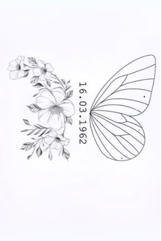 a drawing of a butterfly with flowers on it