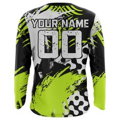 Specially designed for proud bikers. Let's wear this awesome jersey shirt and be bold. PERSONALIZED RIDING JERSEY: This super cool shirt is exactly what all bikers are looking for. Add your name/number to make it a unique one that bears your own imprints. UPF 30+ SPF PROTECTION: Be confident on your ride with this protective jersey from harmful UVA/UVB rays. UNISEX ADULTS & KIDS: Our riding jerseys are all ideal for men, women & youth bikers. Check the size chart to find your fitted size. COMFOR Dirt Bike Shirts, Racing Jersey, Motocross Riders, Uv Shirt, Motocross Racing, Bike Shirts, Bowling Shirts, Be Confident, Jersey Shirt