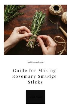 Hands tying a bundle of rosemary with twine on a wooden surface. Smudge Bundles Diy, Diy Smudge Stick, Smudge Recipes, Rosemary Smudge Stick, Smudge Sticks Diy, Rosemary Smudge, Serene Art, Benefits Of Rosemary, Sage Wands