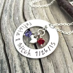 Personalized Hand Stamped Couples Names Wedding Date Washer Necklace, Birthstone Jewelry, Wedding Gi Wedding Stainless Steel Necklace, Round Stainless Steel Necklace For Wedding, Stainless Steel Necklaces For Wedding And Mother's Day, Silver Hand Stamped Necklace For Anniversary, Stamped Jewelry For Valentine's Day Anniversary, Stamped Jewelry For Valentine's Day Wedding, Hand Stamped Silver Jewelry For Anniversary, Valentine's Day Stamped Jewelry For Anniversary, Hand Stamped Round Jewelry For Anniversary