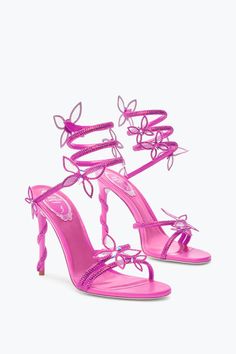 Margot Shocking Pink Butterfly Sandal 105 Pink Wishlist, Magenta Heels, Butterfly Heels, Butterfly Sandals, Heels Aesthetic, Satin Sandals, Shocking Pink, Glitter Sandals, Fashion Moodboard