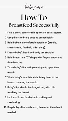 a poster with the words how to breastfeed successfully in black and white text