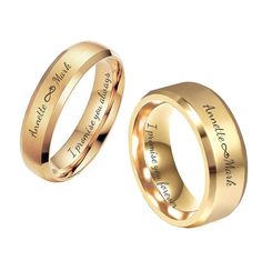 Our engraved tungsten ring sets can be customized for your engagement, promise rings or wedding bands. A personalized ring set is a sentiment of love that can be inscribed with names, dates or a custom message. Customized perfect gift for a couple in love or anniversary A beautiful gift for your special someone on any occasion. 6 mm Sizes available: 4-4.5-5-5.5-6-6.5-7-7.5-8-8.5-9-9.5-10-10.5-11 8 mm Sizes available: 6-6.5-7-7.5-8-8.5-9-9.5-10-10.5-11-11.5-12-12.5-13-13.5-14-14.5-15-15.5-16 IMPO Name Engraved Rings, Couple Wedding Rings With Names, Couple Rings Wedding Gold With Name, Love Bands Couple Rings, Couple Ring Designs Gold, Cheap Gold Rings, Dressing Casserole, Brushed Gold Ring, Small Earrings Gold