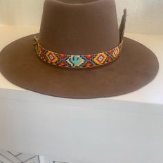 Custom Beaded Hatband Made to Order - Etsy Canada Custom Brown Hat Bands For Festival, Custom Adjustable Hat Bands For Festivals, Handmade Artisan Brown Hat Bands, Custom Adjustable Fedora For Festival, Handmade Adjustable Hippie Hat Bands, Custom Brown Hat Bands, One Size Fits Most, Adjustable Multicolor Fedora With Flat Brim, Adjustable Multicolor Flat Brim Fedora, Custom Brown Hat Bands