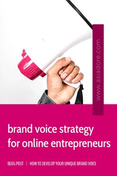 a hand holding a hair dryer with the words brand voice strategy for online enterprises