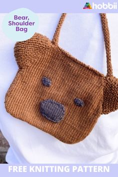 the bear shoulder bag is knitted and ready to be used as a knitting project