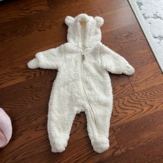 Brand New Never Worn Zip Onesie. Perfect For Cooler Weather. Teddy Bear Hood Cute White Onesie For Winter, Cute White Winter Onesie, White Winter Playwear For Babies, White Winter Outerwear For Playwear, Fashion Dictionary, Cooler Weather, Onesies, Baby Onesies, Kids Shop