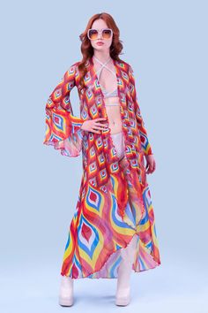 Jazzed Duster – BADINKA Spring Beach Cover-up Duster Open Front, Beach Fitted Printed Kimono, Fitted Printed Kimono For The Beach, Bohemian Open Front Cover-up For Party, Spring Open Front Duster For Beach, Bohemian Open Front Party Cover-up, Multicolor Flowy Wrap Cover-up, Spring Beach Cover-up Duster, Spring Party Kimono With Open Front