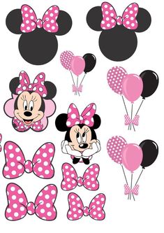 minnie mouse cliparts with balloons and bow ties for the ears, head, and tail