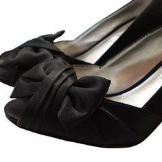 Nina Satin Forbes 2 / Peep Toe / Black Bow / Skinny Heel / Woman's Size 5 Ships In 24 Hours Message Me For Bundle Buying. These Sexy, Classy Nina "Forbes" Black Satin Heels With Prim Bows Around Peep-Toe Are Runway Ready! The Box Has Some Shelf Ware. Black Satin Heels, Nina Shoes, Satin Heels, Black Bow, Womens High Heels, Black Satin, Shoes Women Heels, High Heel, Shoes Heels